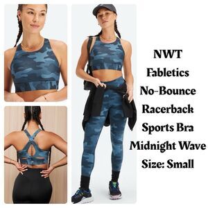 NWT Fabletics No-Bounce Racerback Sports Bra Midnight Wave Camo‎ Size Small